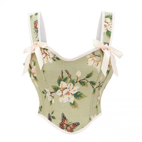 Women's Renaissance Corset Floral Underbust Corset Tops Vintage Boned Corset Belt N23598