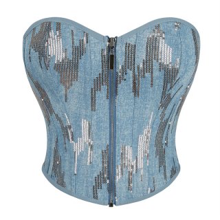 Blue Zipper with Silver Sequins Women's Bandeau Palace Shapewear N23575
