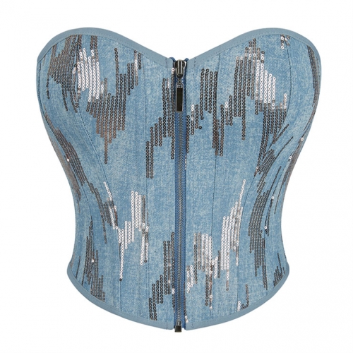 Blue Zipper with Silver Sequins Women's Bandeau Palace Shapewear N23575