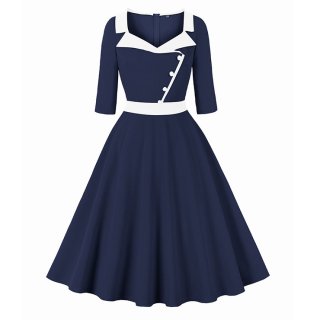 Women's OL Professional Temperament Suit Collar Splicing Three-Quarter Sleeve Waist Slimming Big Swing Dress N23555