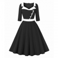Women's OL Professional Temperament Suit Collar Splicing Three-Quarter Sleeve Waist Slimming Big Swing Dress N23554
