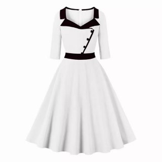 Women's OL Professional Temperament Suit Collar Splicing Three-Quarter Sleeve Waist Slimming Big Swing Dress N23553