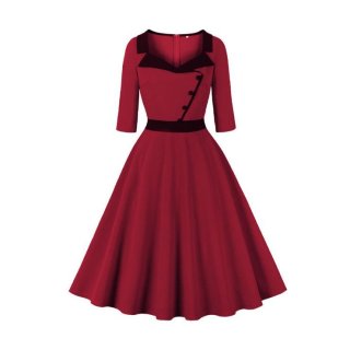 Women's OL Professional Temperament Suit Collar Splicing Three-Quarter Sleeve Waist Slimming Big Swing Dress N23552