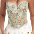 Fashion Green Chrysanthemum Print Plastic Boned Body Shaper Overbust Corset N23547