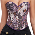 Fashion Purple Chrysanthemum Print Plastic Boned Body Shaper Overbust Corset N23545