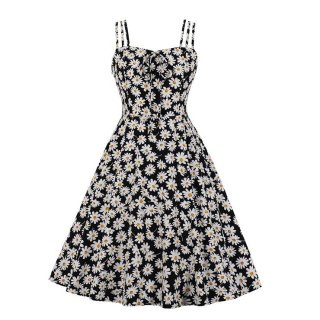 Light-purple Print Spaghetti Straps Sleeveless High Waist Summer Party Swing Slip Dress N23538