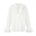 Men's Fashion White Lapel Lace Up Ruffle Flared Long Sleeve Pirate Shirt Blouse Tops N23527