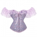 Victorian Gothic Pink Jacquard Off Shoulder Floral Lace Plastic Bone Overbust Corset N23526