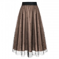 Fashion Khaki Victorian Gothic Mesh Double Layered Elastic Band High Waist Skirt N23509