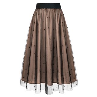Fashion Khaki Victorian Gothic Mesh Double Layered Elastic Band High Waist Skirt N23509