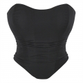 Women's Vintage Strapless Open Back Boned Mesh Bustier Zip Back Corset Bodyshaper Crop Top N23504