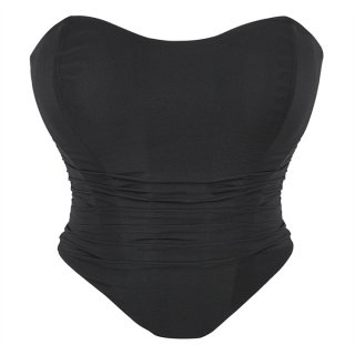 Women's Vintage Strapless Open Back Boned Mesh Bustier Zip Back Corset Bodyshaper Crop Top N23504