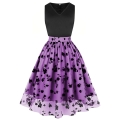 Vintage Women Mesh Split Joint V-Neck Sleeveless A-Line Dress N23498