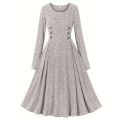 Women's round neck long sleeve knitted lace-up dress N23497