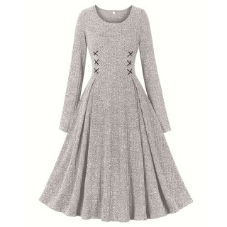Women's round neck long sleeve knitted lace-up dress N23497