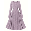 Women's round neck long sleeve knitted lace-up dress N23496