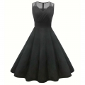 Big Skirt Black Lace Retro V-Neck Sleeveless Dress N23487