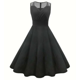 Big Skirt Black Lace Retro V-Neck Sleeveless Dress N23487