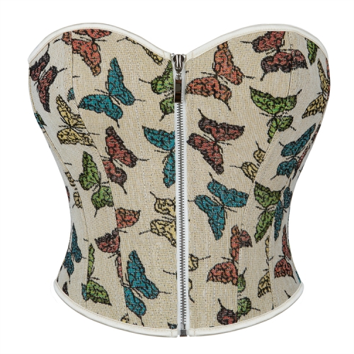 Butterfly Pattern Strapless Corset, Tummy Control Zipper Lace Up Slimmer Body Shaper, Women's Lingerie & Shapewear NN23478