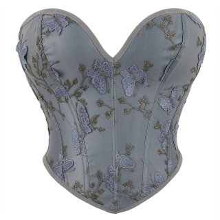 Women's Butterfly Embroidery Strapless Corset Tummy Control Lace Up Push Up Body Shaper N23474