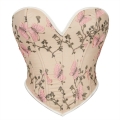 Women's Butterfly Embroidery Strapless Corset Tummy Control Lace Up Push Up Body Shaper N23473