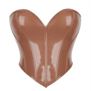 Women's Brown Vintage Lace-up 13 Plastic Boned Overbust Corset N23472