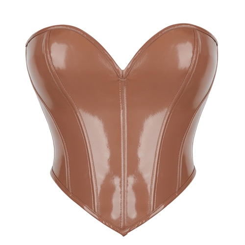 Women's Brown Vintage Lace-up 13 Plastic Boned Overbust Corset N23472
