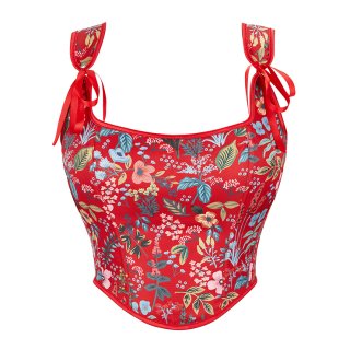 Retro Wide Shoulder Straps Multi Color Flower Pattern 13 Plastic Boned Overbust Corset N23469