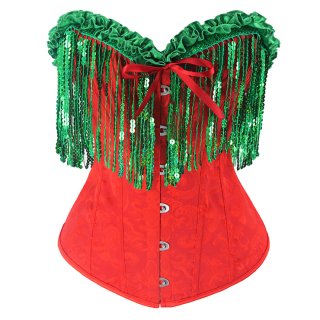 Christmas Sequin Fringe Corset Women Waist Slim Fit Satin Corset Tie Decorative Corset N23461