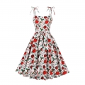 Women's Clothing Colorful Striped Print Cami Dress Vintage Belted Swing Aline Sleeveless Christmas Dress N23446