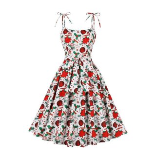 Women's Clothing Colorful Striped Print Cami Dress Vintage Belted Swing Aline Sleeveless Christmas Dress N23446