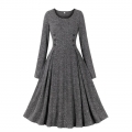 Women's round neck long sleeve knitted lace-up dress N23434