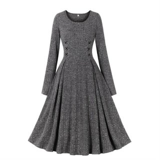 Women's round neck long sleeve knitted lace-up dress N23434