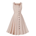Women's Apricot Black Polka Dot Dress Square Neck Single Breasted Sleeveless Vest Dress N23429
