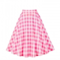 Women's Clothing Plaid Big Swing Ruffle Skirt Vintage High Waist Midi Skirt HG23425