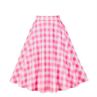 Women's Clothing Plaid Big Swing Ruffle Skirt Vintage High Waist Midi Skirt HG23425