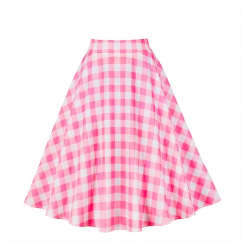 Women's Clothing Plaid Big Swing Ruffle Skirt Vintage High Waist Midi Skirt HG23425