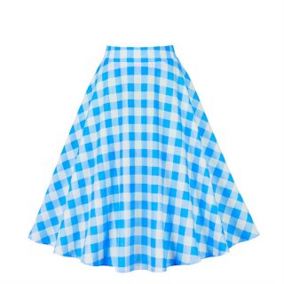 Women's Clothing Plaid Big Swing Ruffle Skirt Vintage High Waist Midi Skirt HG23424