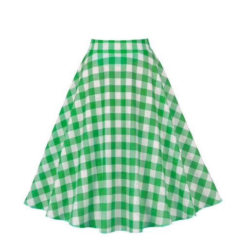 Women's Clothing Plaid Big Swing Ruffle Skirt Vintage High Waist Midi Skirt HG23423