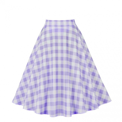 Women's Clothing Plaid Big Swing Ruffle Skirt Vintage High Waist Midi Skirt HG23422