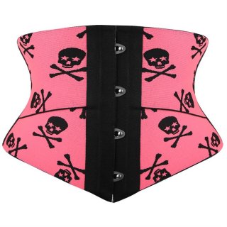 Crazy Sexy Pink Skulls Print Waist Training Cincher Halloween Corset N23405