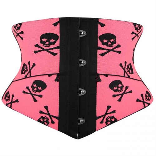 Crazy Sexy Pink Skulls Print Waist Training Cincher Halloween Corset N23405