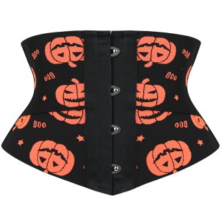 Crazy Sexy Pumpkin Print Waist Training Cincher Halloween Corset N23403