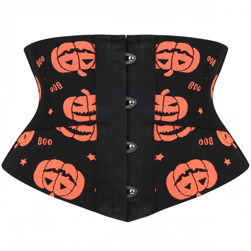 Crazy Sexy Pumpkin Print Waist Training Cincher Halloween Corset N23403