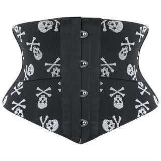 Crazy Sexy Skulls Print Waist Training Cincher Halloween Corset N23402