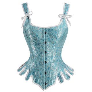 Retro Jacquard Wide Shoulder Straps 14 Plastic Boned Wavy Hem Waist Cincher Overbust Corset N23365