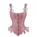 Retro Jacquard Wide Shoulder Straps 14 Plastic Boned Wavy Hem Waist Cincher Overbust Corset N23364