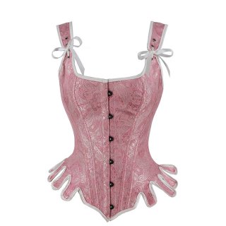 Retro Jacquard Wide Shoulder Straps 14 Plastic Boned Wavy Hem Waist Cincher Overbust Corset N23364