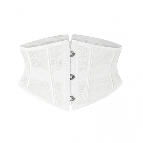 Sexy White 14 Plastic Boned lace Steel Busk Closure Waist Cincher Underbust Corset N23360