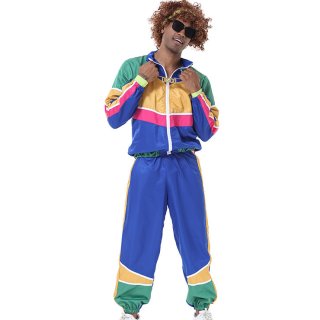Men's Vintage Tracksuit Top and Trousers Colorful Hip Hop Dancing Adult Cosplay Costume N23356